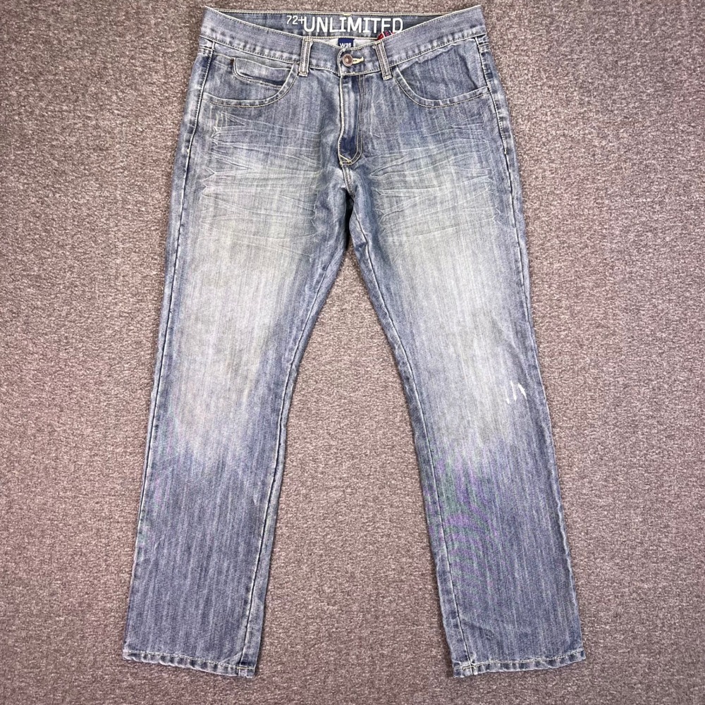 Ecko Slim Straight Jeans Mens‎ 35x31 Blue Denim Streetwear Casual Distressed Y2K